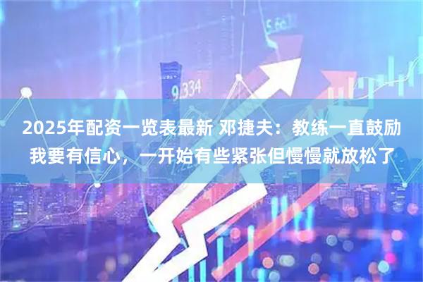2025年配资一览表最新 邓捷夫：教练一直鼓励我要有信心，一开始有些紧张但慢慢就放松了